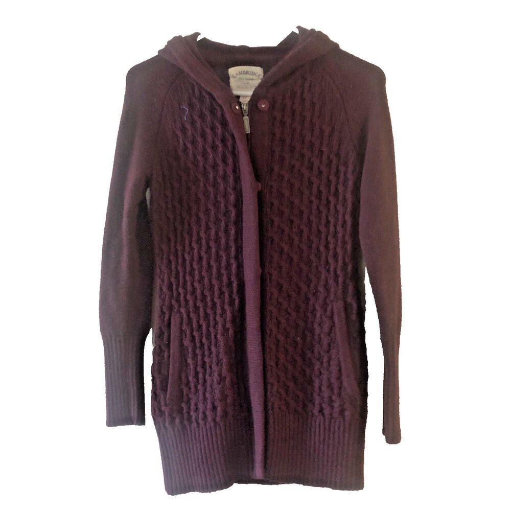 Cambridge Dry Goods Vintage Womens  XS Cable Sweater Maroon Red Hoodie Pockets